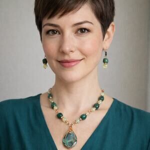 Labradorite 20" Necklace & Earrings 1 1/2" Teardrop cabochon Agate blue green